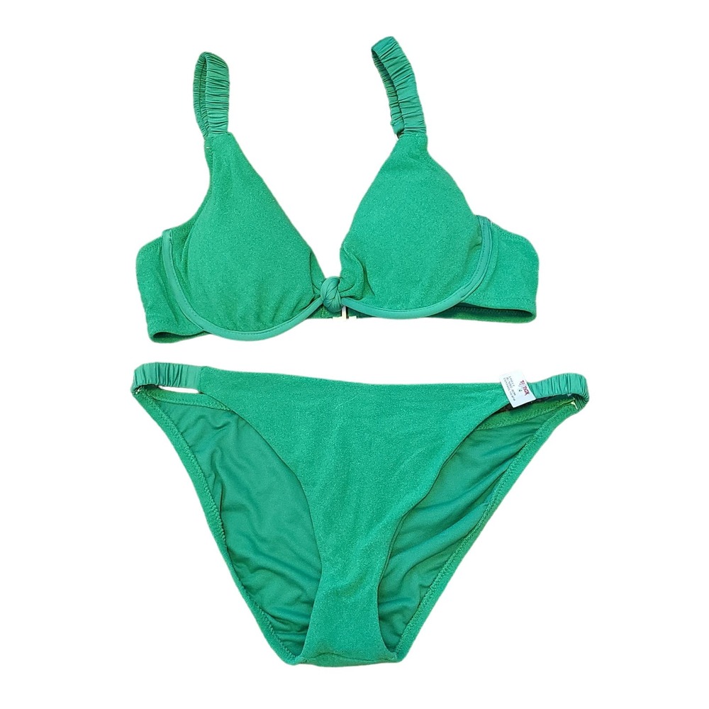 sanctuary swimsuit bikini 2-piece Kelly Green terry cloth XL NEW SASS23310S-TJ
